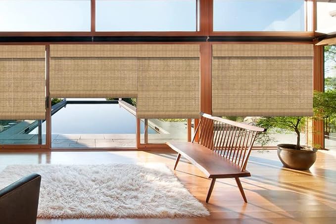 Letau No Drill No Tools Cordless Wood Window Shades Blinds, Bamboo Light