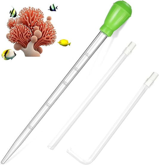KABASI Waste Clean Tool Coral Fish Feeder, 50ml Manual Acrylic Pipette Suction Dropper with 2PCS Extension Pipes for Fish Tank Cleaning, Water Changer Waste Remover for Aquarium