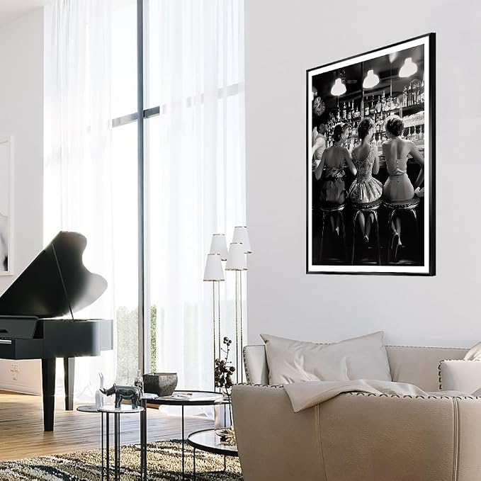 Vintage Black and White Posters Trendy Women Drink Cocktail Wall Art Funky