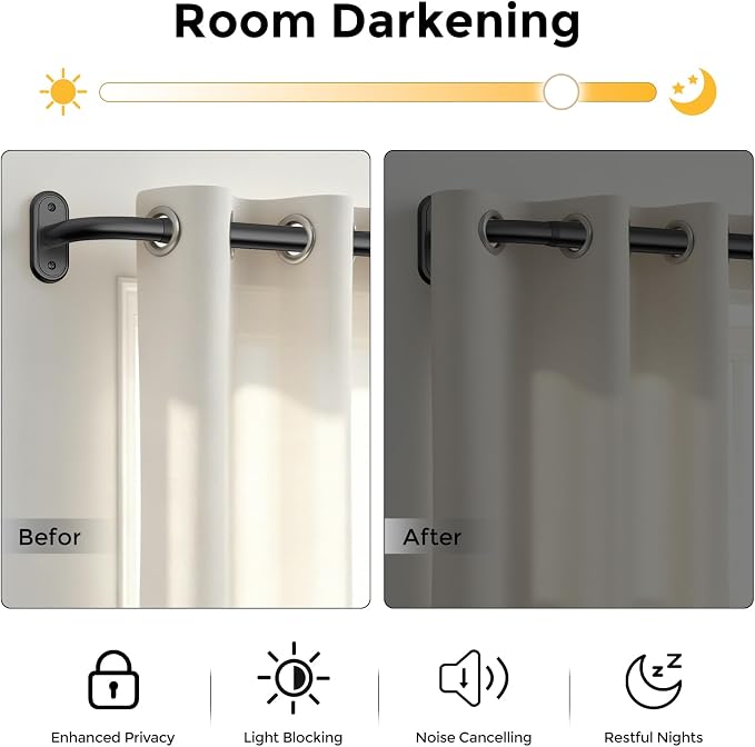Curtain Rods 36-120 Inch, 1 Inch Adjustable Long Heavy Duty Room Darkening