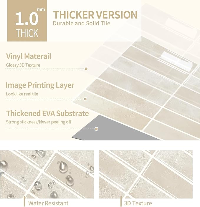 Peel and Stick Backsplash 3D Wall Tiles, Self-Adhesive, Oil Proof, Waterproof