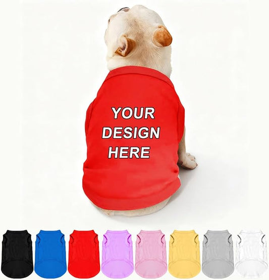 Custom Dog Shirt Pet T Shirts for Small Medium Large Dogs Customized Clothes with Image Logo Text Breathable Sleeveless Tank Top Personalized Outfits Puppy Apparel Red, XS