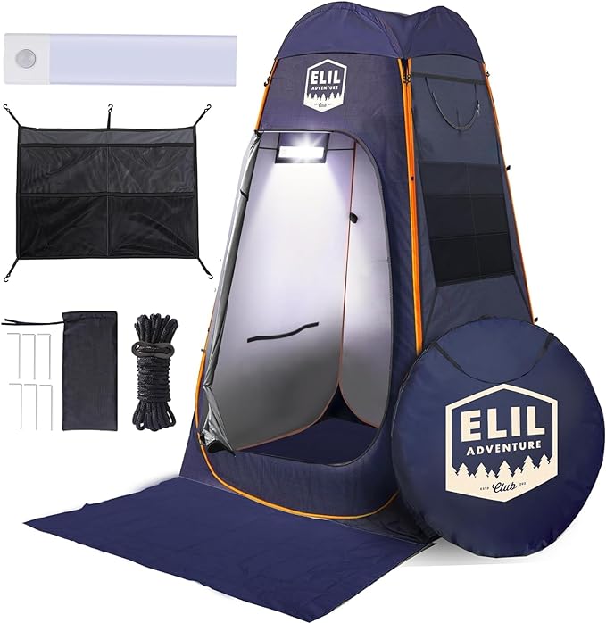 Camping Shower Tent With LED Sensor Light 6.23 ft - Large Easy Pop Up Privacy Tent for Beach Changing - Outdoor Portable Enclosure for Camping