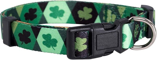Native Pup St Patricks Dog Collar- Saint Patrick Green Shamrock Pet Collars- St. Patrick’s Lucky Irish- Cute Boy Girl Puppy Gift- Adjustable for Small, Medium, Large Breeds (Argyle, Small)