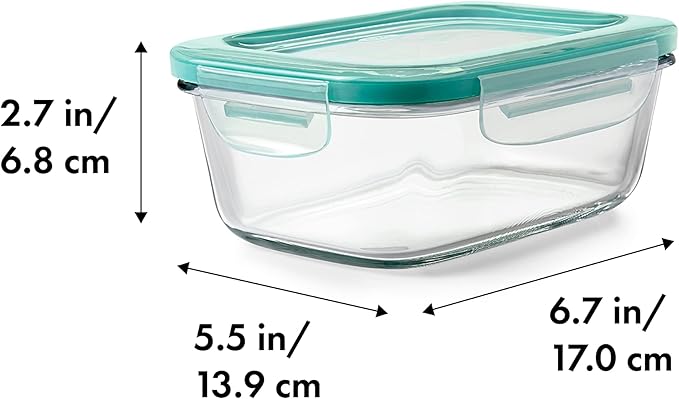 OXO Good Grips 3.5 Cup Smart Seal Glass Rectangle Food Storage Container, Clear (Pack of 2)