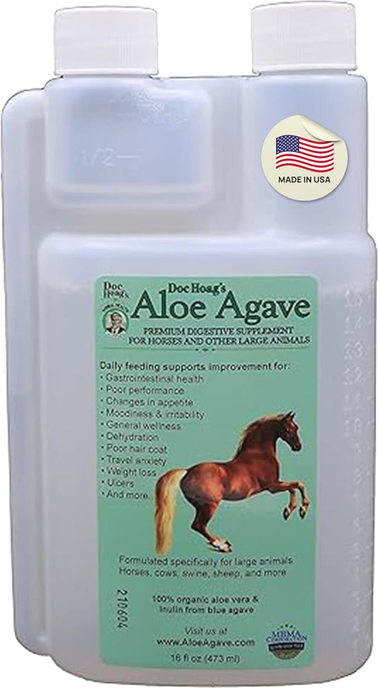 Doc Hoag’s Aloe Vera+Agave Premium Horse Supplement – Made in USA – Original Udder Balm – Natural Gastric Support for Horses & Large Animals – Stress Relief & Ulcer Care, 16 Fl Oz.