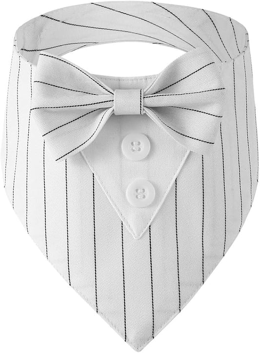 Dog Tuxedo, Adjustable Formal Wedding Outfit Bandana Dog Tux Collar with Bow Tie, Pet Birthday Valentines Outfit Cosplay(X-Small)