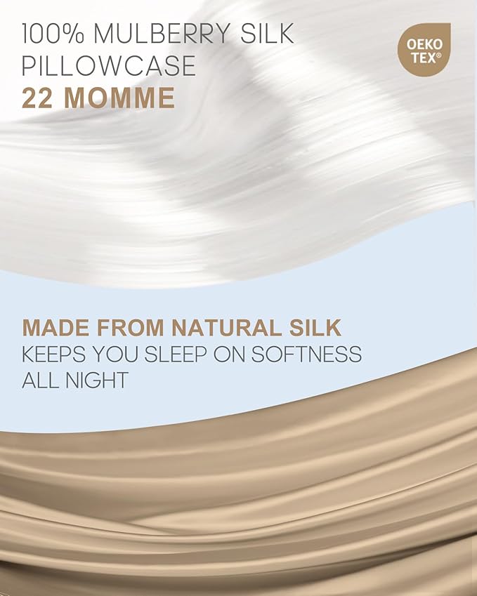THXSILK Set of 2 Silk Pillowcase for Hair and Skin, 100% Mulberry Silk Bed Pillowcase 22 Momme, Hypoallergenic Soft Breathable Silk Pillow Case with Hidden Zipper, King Size 20"x36", Taupe
