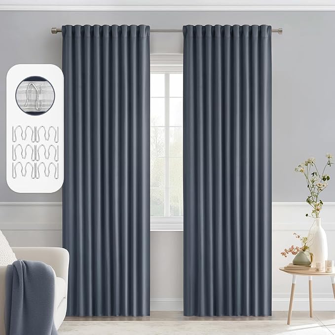MIULEE Stone Blue Back Tab Blackout Curtains 84 Inch Length 2 Panels Set