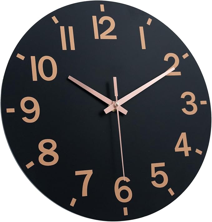 HZDHCLH Wall Clock 8 Inch Silent Non Ticking Wood Battery Operated Black Wooden