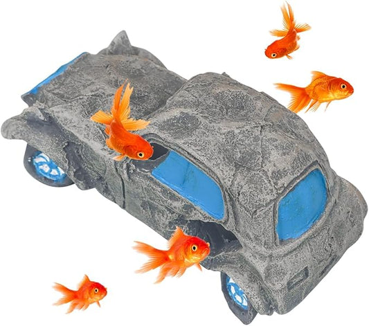 Aquarium Decorations for Fish Tank - Realistic Resin Rock Cave Hideouts, Safe Fish Tank Ornaments with Natural Design for Betta, Goldfish, Shrimp - Easy to Clean (car)