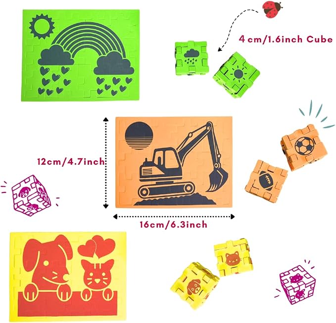 2D & 3D Foam Puzzle for Kids Ages 3+, Excavator Construction Travel Toy, Quiet Screen-Free Busy Bag for Airplanes & Road Trips, Montessori STEM Learning Activity – Orange
