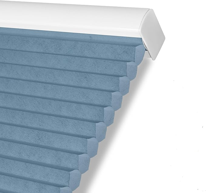 Persilux Light Filtering Cellular Window Shades Cordless Shades Bottom up UV Protection Room Darkening Honeycomb Blinds for Windows, Home and French Doors, Blue, 65" W x 48" H