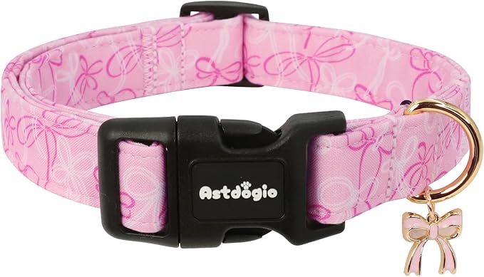 Small Dog Collar, Girl Boy Dog Collars with Bow Pattern, Adjustable Cotton Pink Dog Collar for Puppy, Cute Holiday Collars for Dogs, Ideal for Gifts,Pet Accessory,Daily Walk-S
