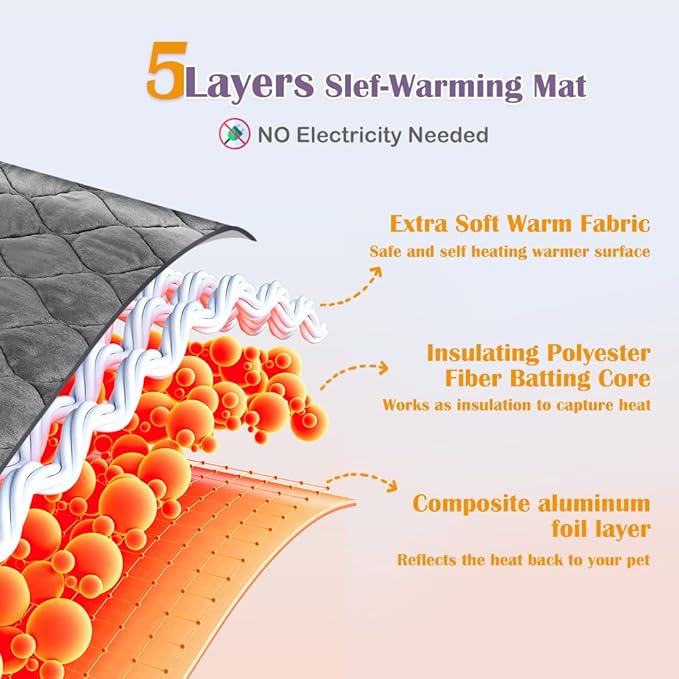 ULIGOTA Self Warming Cat Bed Self Heating Cat Mat Thermal Pet Bed Mat Self-Warming Dog Crate Pad