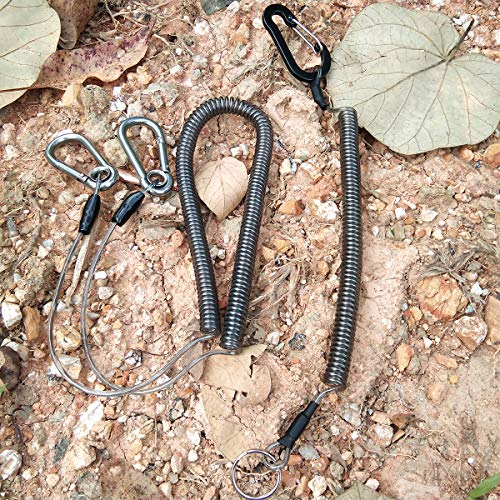 Retractable Coil Lanyard with Carabiner (2pcs) Long Coiled Tether for Tools/Rods/Fishing Tackle (Black)