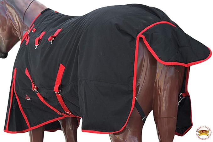 HILASON Black with Red Trims 69 Inch 1200D Winter Waterproof Poly Horse Turnout Blanket Belly Wrap