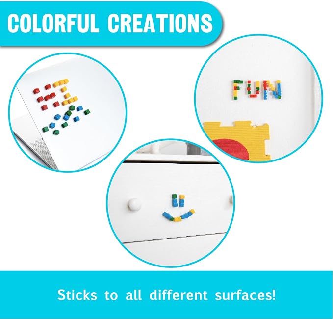 StickiKubes 125-Pack, 4 Colors, Mini Sticky Stacking Cubes, STEM Blocks | Plastic Tub for Easy Storage, Sticks to Any Surface, Non-Toxic, Ages 4+