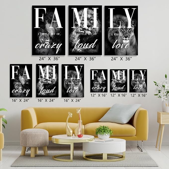 GUBIYU Black Gray Animal Wall Art Set of 3 Lion Prints