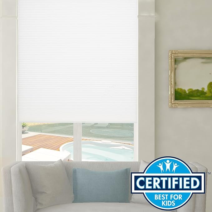 Persilux Light Filtering Cordless Cellular Shades 1.5" Cellular Blinds for Windows, Office, and Sliding Glass Doors, White, 88" W x 80" H