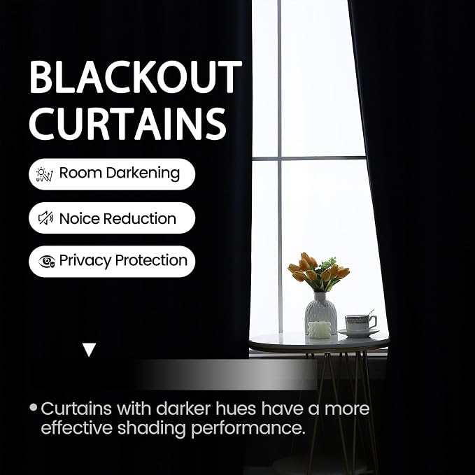 Long Black Out Curtains for Bedroom Windows 108 Inch Length 2 Panels