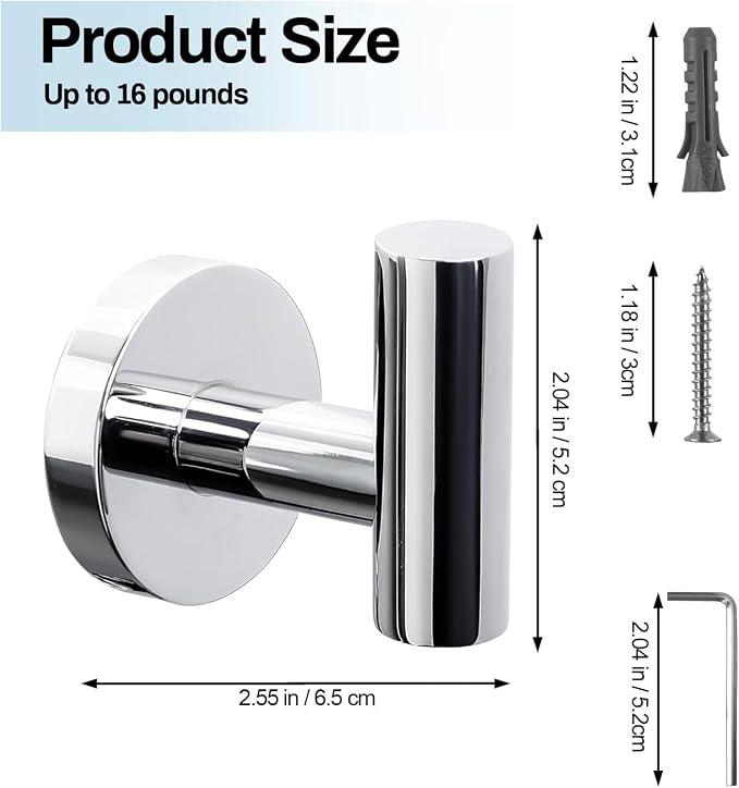 Kruodop Towel Hooks for Bathroom, 2 Packs Wall Mount Towel Holder, Stainless