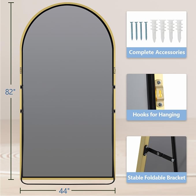 Oversized Floor Mirror Full Length 82"X44", Extra Large Arched Full Length