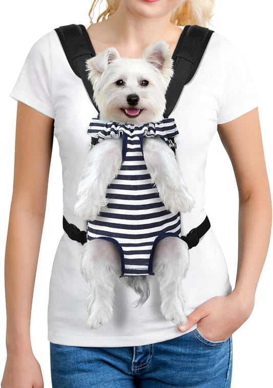 YUDODO Pet Dog Carrier Backpack Adjustable Dog Front Carrier, Legs Out Easy-Fit Dog Travel Backpack Carrier for Hiking Camping for Small Medium Dogs Cats and Rabbits (Medium, C-Blue White Strip)