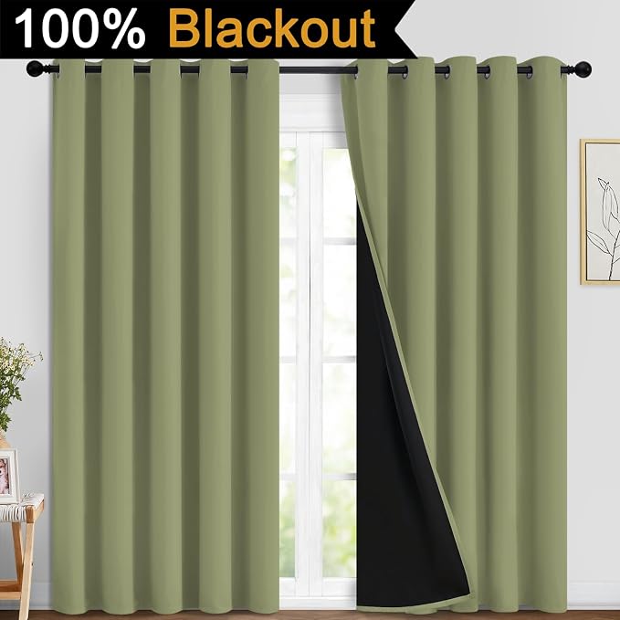 Yakamok 100% Blackout Window Curtain Panels, Heat and Full Light Blocking Drapes