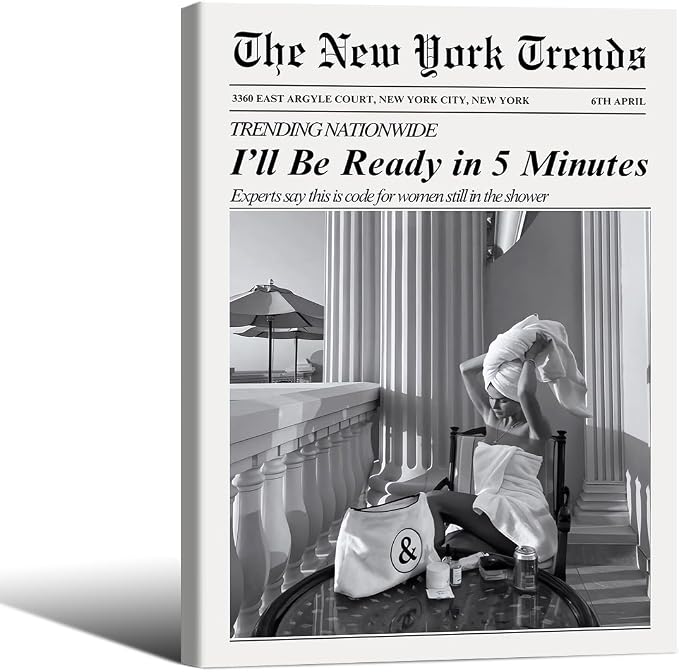 Vintage Newspaper Framed Wall Art Trendy Black and White Aesthetic Posters