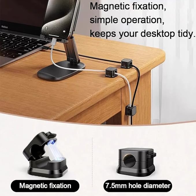 6 Pack Cord Organizer Holder, Office Desk Accessories Desk Cable Management Magnetic Easy Open,Organize Phone Charging Cords Wire Holder Organizer Neatly for Office Car Desk Nightstand(Black)