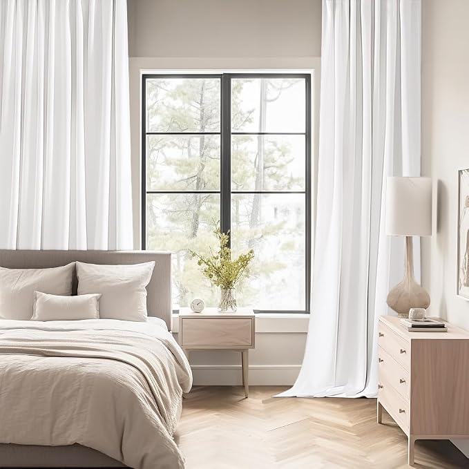 MIULEE Pure White Back Tab Blackout Curtains 120 Inch Long 2 Panels Set