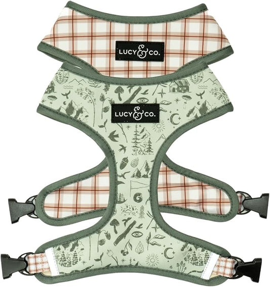 Lucy & Co. Cute Reversible Dog Harness Walking Halter - Best Designer Pet Harnesses for XS - XL Dogs - Padded Adjustable Vest for Easy Walking-Small-Green Outdoor Plaid