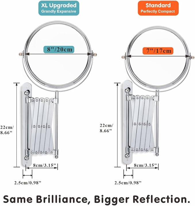 Welllink 8Inch XL Wall Mounted Bathroom Mirror, 1X/7X Magnification,