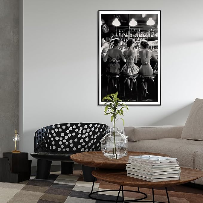 Vintage Black and White Posters Trendy Women Drink Cocktail Wall Art Funky