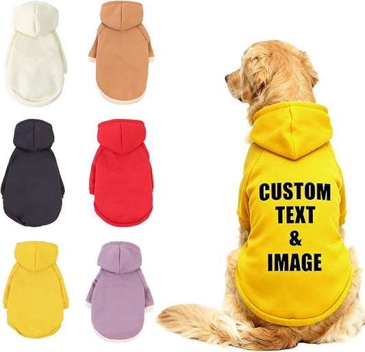 Custom Dog Hoodie, Personalized Sweatshirt with Photo Text Name Logo, Customized Hooded Sweater for Small Medium Large Dogs & Cats (Yellow, XXXX-Large)