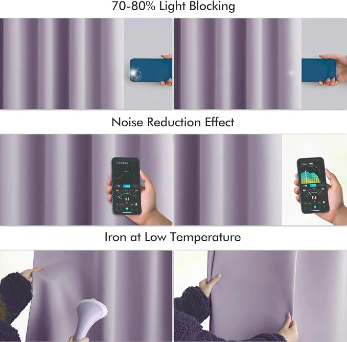 MIULEE Lilac Back Tab Blackout Curtains 120 Inch Long 2 Panels Set