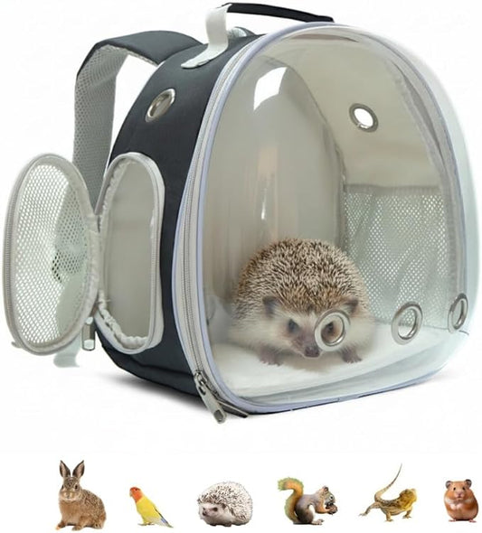 Small Animal Carrier Guinea Pig Backpack,Transparent, Breathable Backpack Carrier for Hedgehogs, Rabbits, Birds, Squirrels, Hamsters, Lizards Comfortable, Portable Travel Bag for Small Pets (Black)