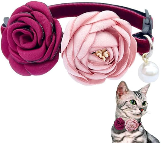 Fupo Cat Collar Breakaway with Flower for Girl Cats Kitten Puppy (Red)