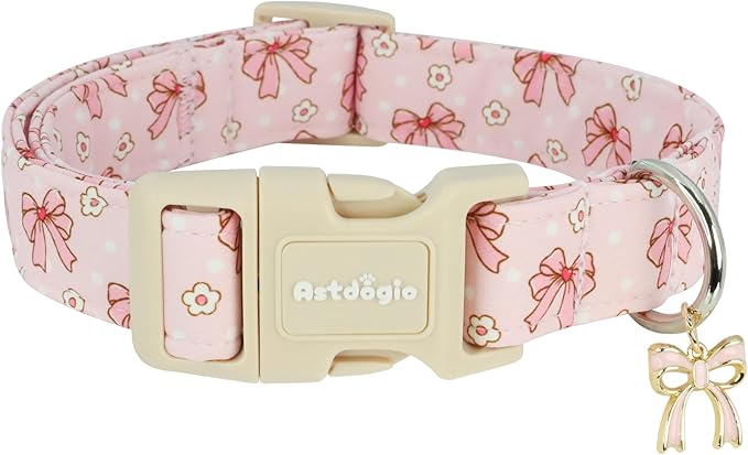 Pink Bow Dog Collar with Flower, Adjustable Cotton Puppy Collar, Cute Girl Boy Dog Collars for Small Medium Large Dogs, Ideal for Gifts,Pet Accessory,XS
