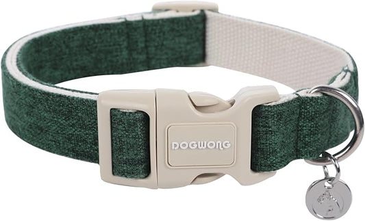 DOGWONG Cotton Hemp Dog Collar, Heavy-Duty Christmas Green Dog Collar Adjustable Soft Natural Fabric Pet Dog Collar Cute Holiday Puppy Necklace for Small Medium Large Dogs