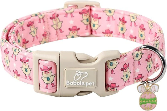 Easter Dog Collar for Small Dogs - Cowgirl Chick Easter Collars for Dogs, Pink Girl Dog Collar, Adjustable Spring Holiday Pet Collars with Quick Release Buckle S