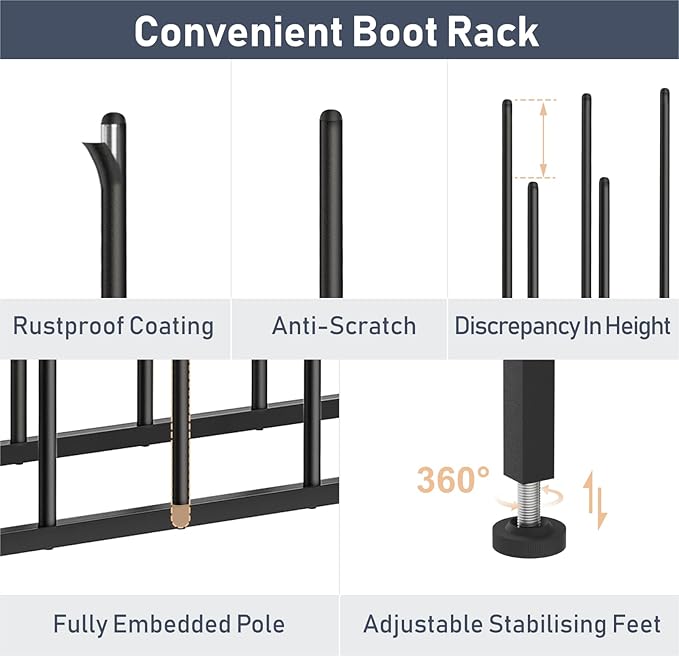 DIMJ Boot Rack 4-Tier - Black Metal Boot Storage Rack for Tall Boots Organizer Tall Boots, Multiuse Shoe Rack for Boots, Sneakers, High-Heel, Entryway, Fits 8 Pairs