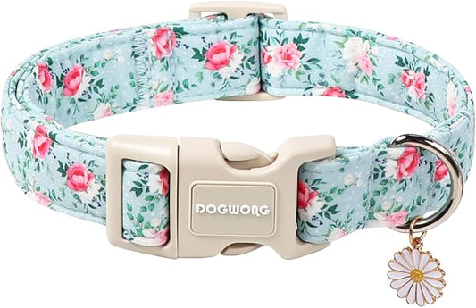 DOGWONG Floral Dog Collar, Cute Adjustable Flower Collar, Girl Female Dog Collar with Strong Plastic Buckle for Small Medium Large Dogs,XL