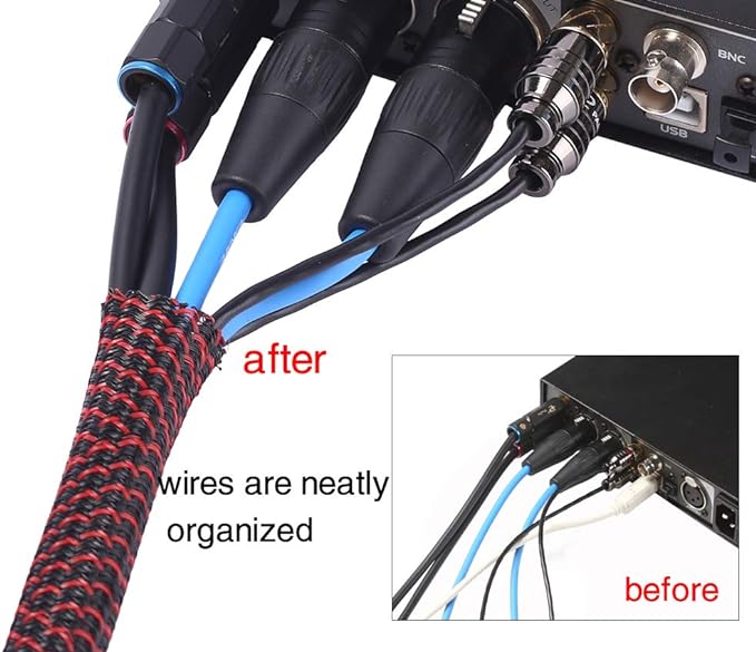 Alex Tech 25ft - 1 inch Cord Protector Wire Loom Tubing Cable Sleeve Split Sleeving For USB Cable Power Cord Audio Video Cable – Protect Cat From Chewing Cords - Blackred