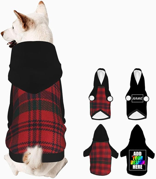 Dog Costume, Custom Dog Hoodie with Name Photo, Holiday Pet Pajamas Outfit, Personalized Pet Coat for Small Medium XS XXS Dogs Puppy, BlackGrid, XL
