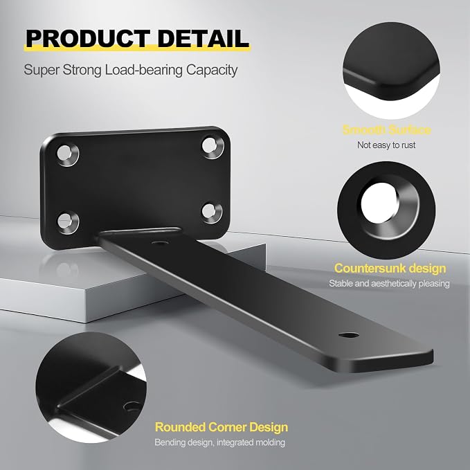 12 Pack - 10 inch Black Hidden L Shelf Bracket Iron Floating Shelf Brackets