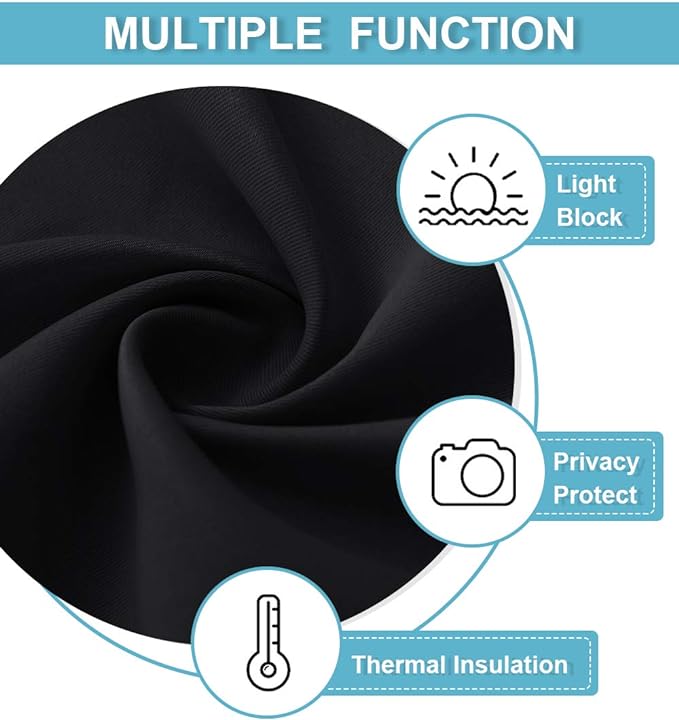 RYB HOME Short Black Curtains for Bedroom, W42 x L36 inch, 2 Panels