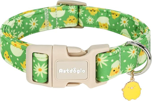 Easter Dog Collar for Small Dogs, Easter & Spring Theme Small Dog Collar with Cute Chick Hatching Pattern, Adjustable Easter Dog Collars Girl Boy Collar for Dogs -S