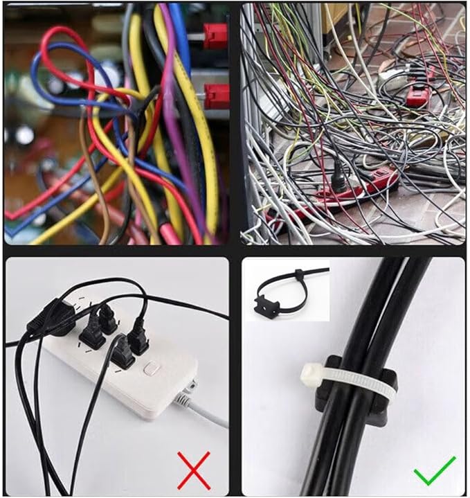 White Cable Zip Tie Mounts Kit-100 Pcs Cable Zip Tie Saddle Type Mounts Base with 100 Pcs 8" Cable Ties and 100 Pcs Tapping Screw, Wire Cable Clips Organizer Holders Clamps